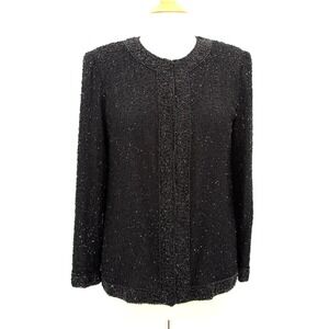 Vintage Lawrence Kazar Silk Beaded Jacket womens Small Long Sleeve Black Evening